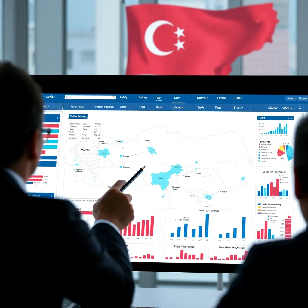 Türkiye pazarı analiz grafikleri ve haritası üzerinde çalışan danışmanlar