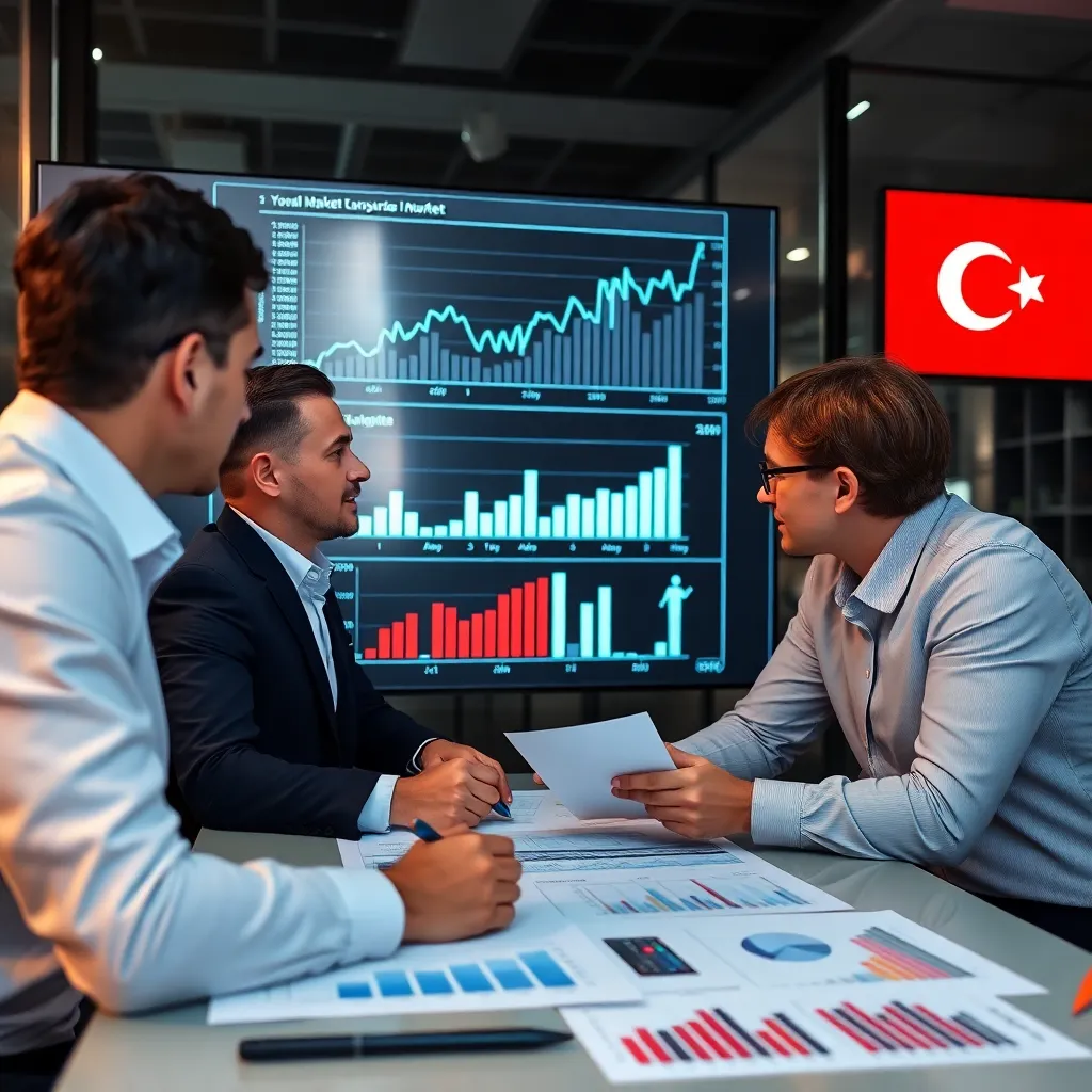 Türkiye'de büyüyen iş grafiklerini inceleyen iş insanları